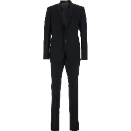 Black Single-Breasted Suit with Notched Revers in Wool Man