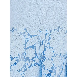 Light blue mini dress with lace embroidery on the skirt in tech fabric for women