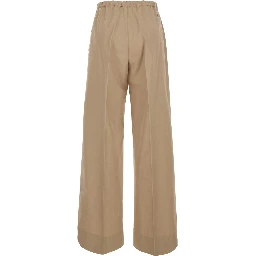 Beige Pants with elasticated waist and logo patch on the back in Cotton Man