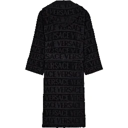 black Bathrobe with all-over printed logo in cotton home