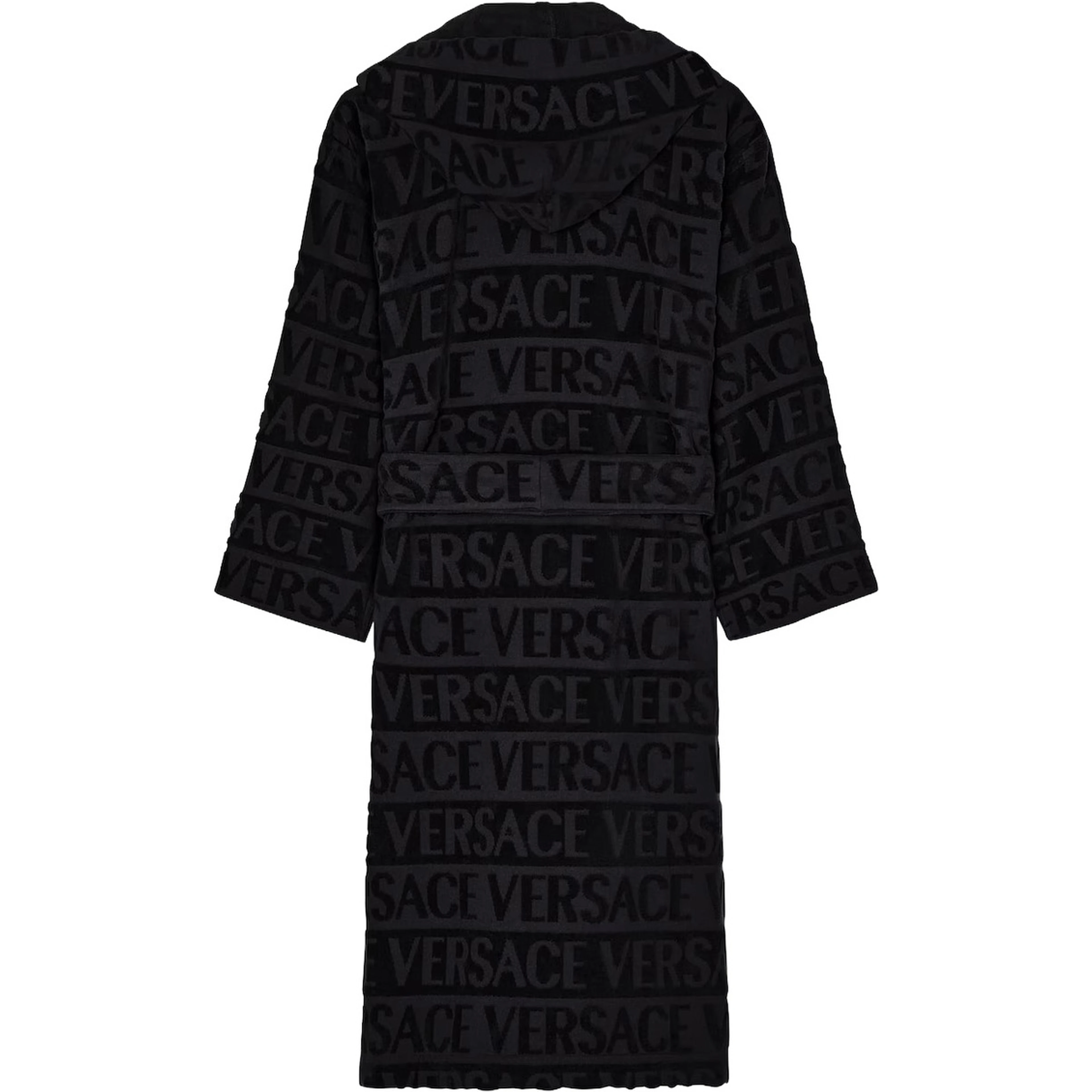 black Bathrobe with all-over printed logo in cotton home