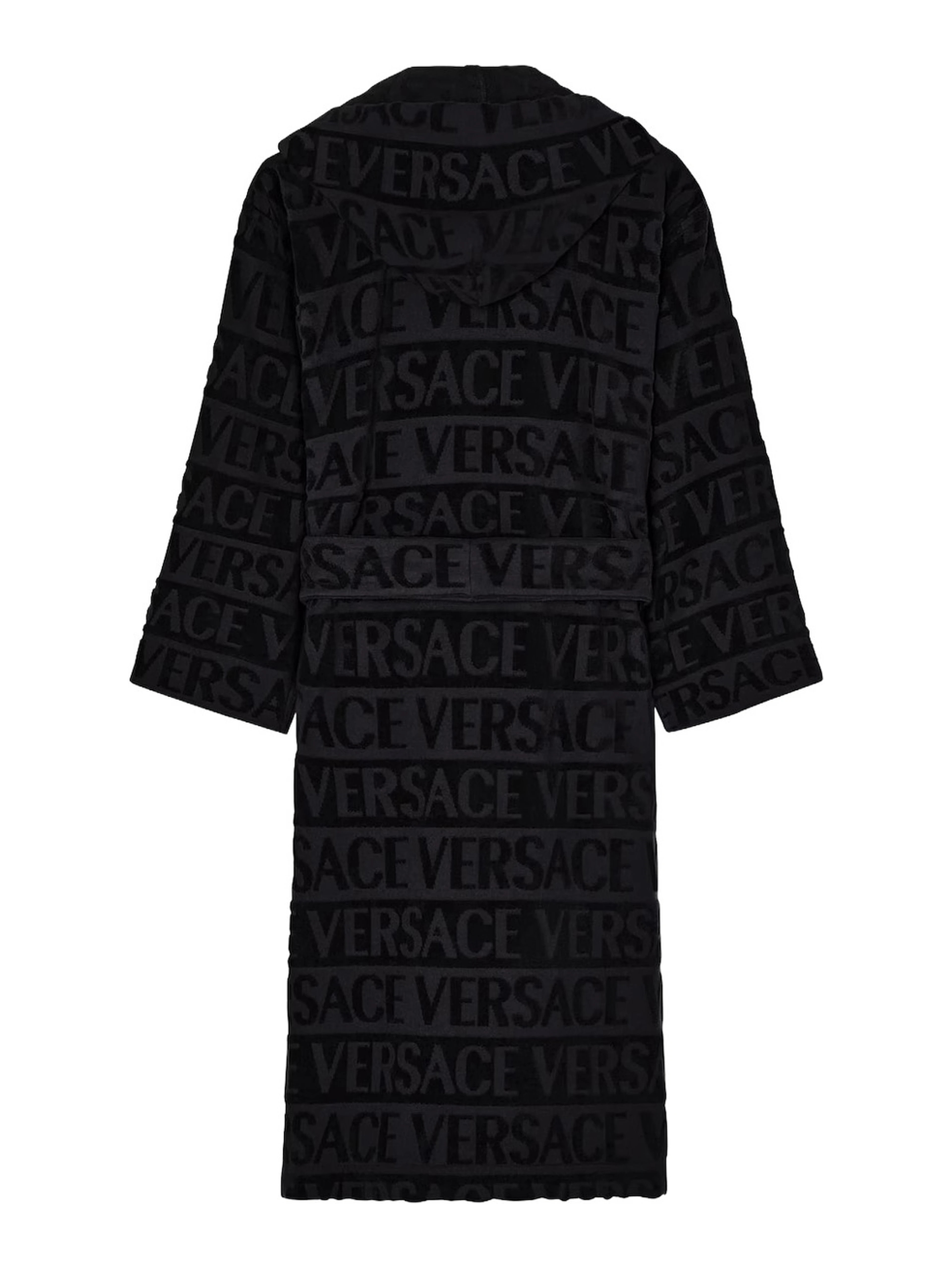 black Bathrobe with all-over printed logo in cotton home