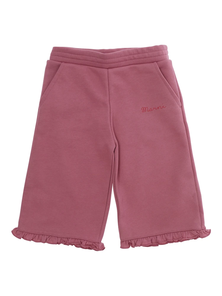 Pink Pants with pockets and logo lettering in cotton Baby