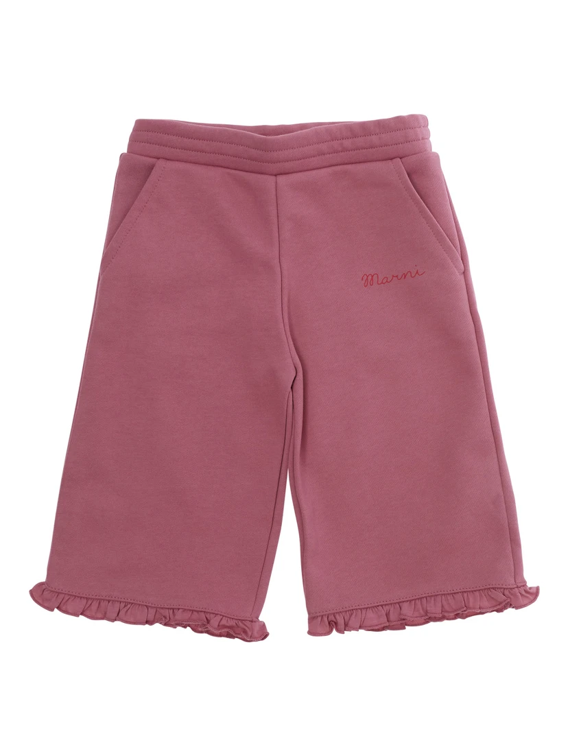 Pink Pants with pockets and logo lettering in cotton Baby