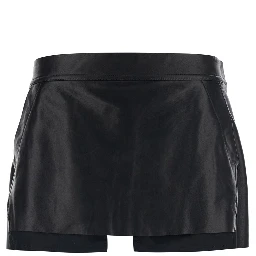 Miniskirt Fog with Cut-Out on the Front and Zip Closure on the Back in Black Leather for Women
