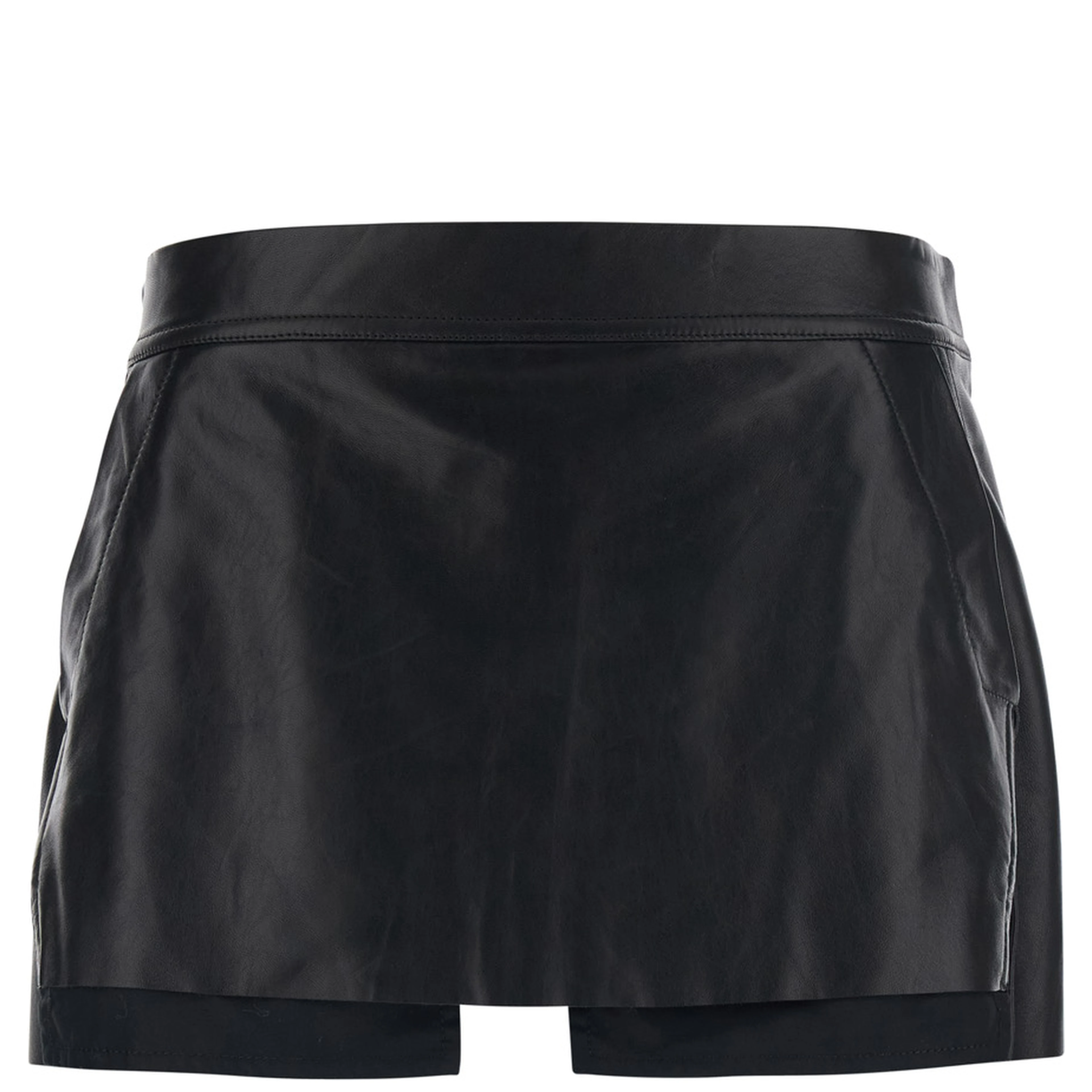 Miniskirt Fog with Cut-Out on the Front and Zip Closure on the Back in Black Leather for Women