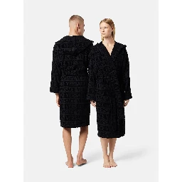black Bathrobe with all-over printed logo in cotton home