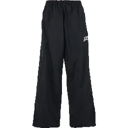Black Cotton Blend Pants with Elastic Waist and Logo for Men
