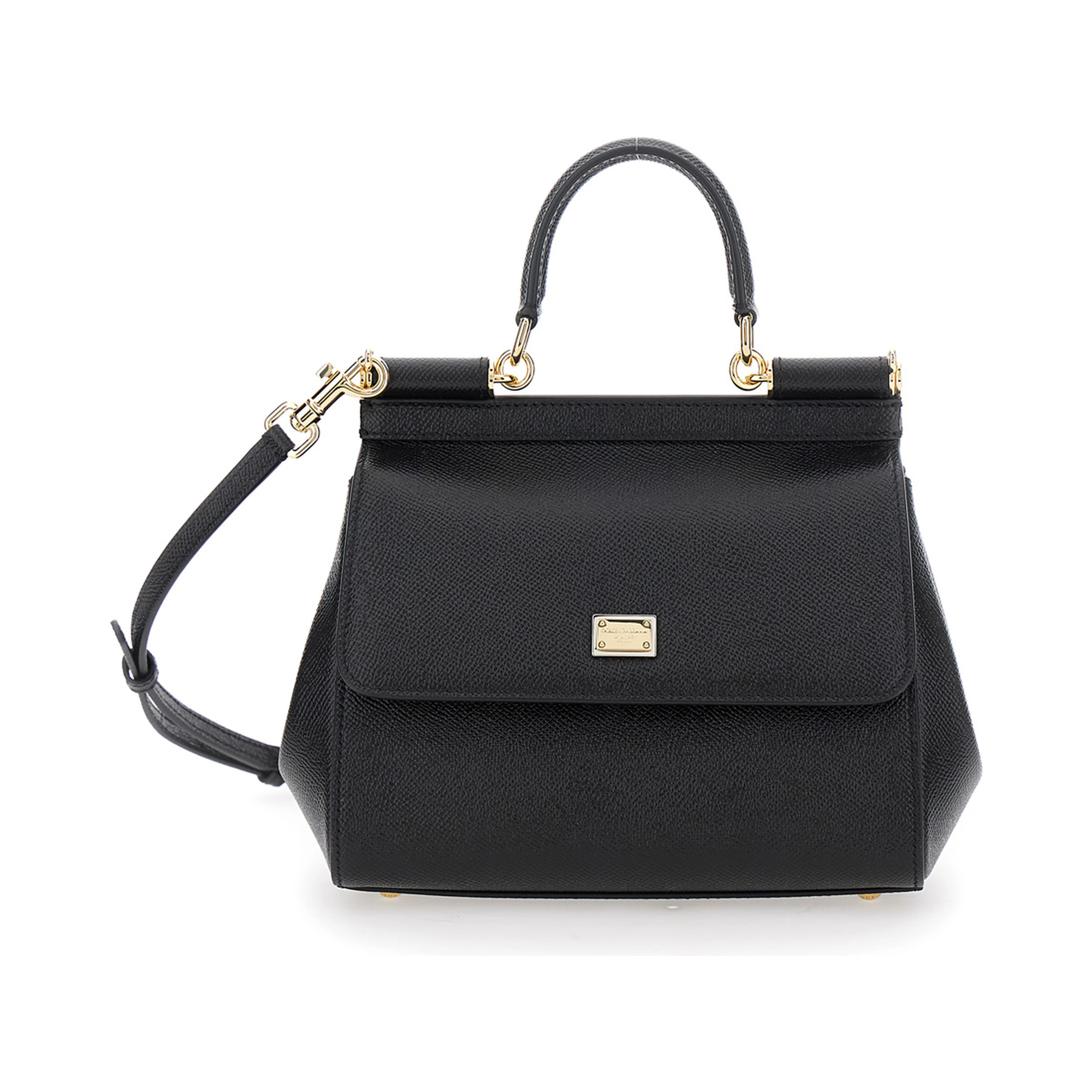 SICILY MEDIUM Black Bag with logo on the front in Leather Women