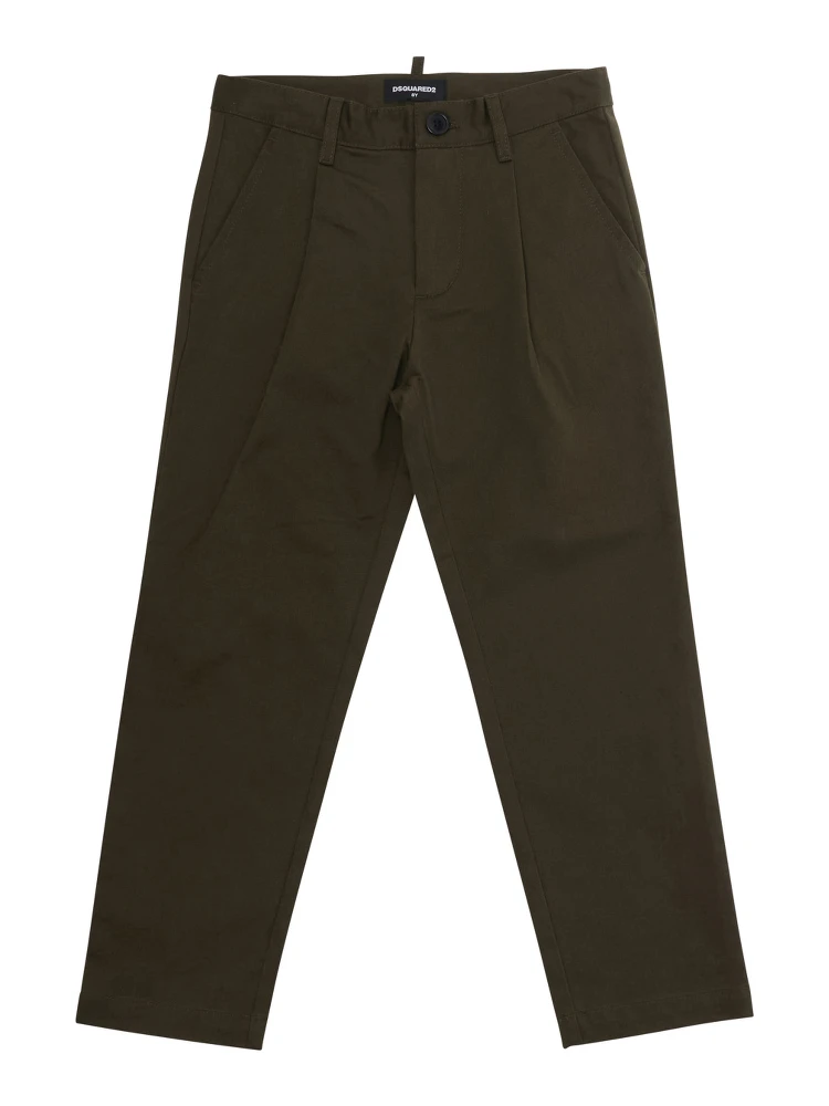 Green Pants with front pleats and logo on the back in Cotton Boy