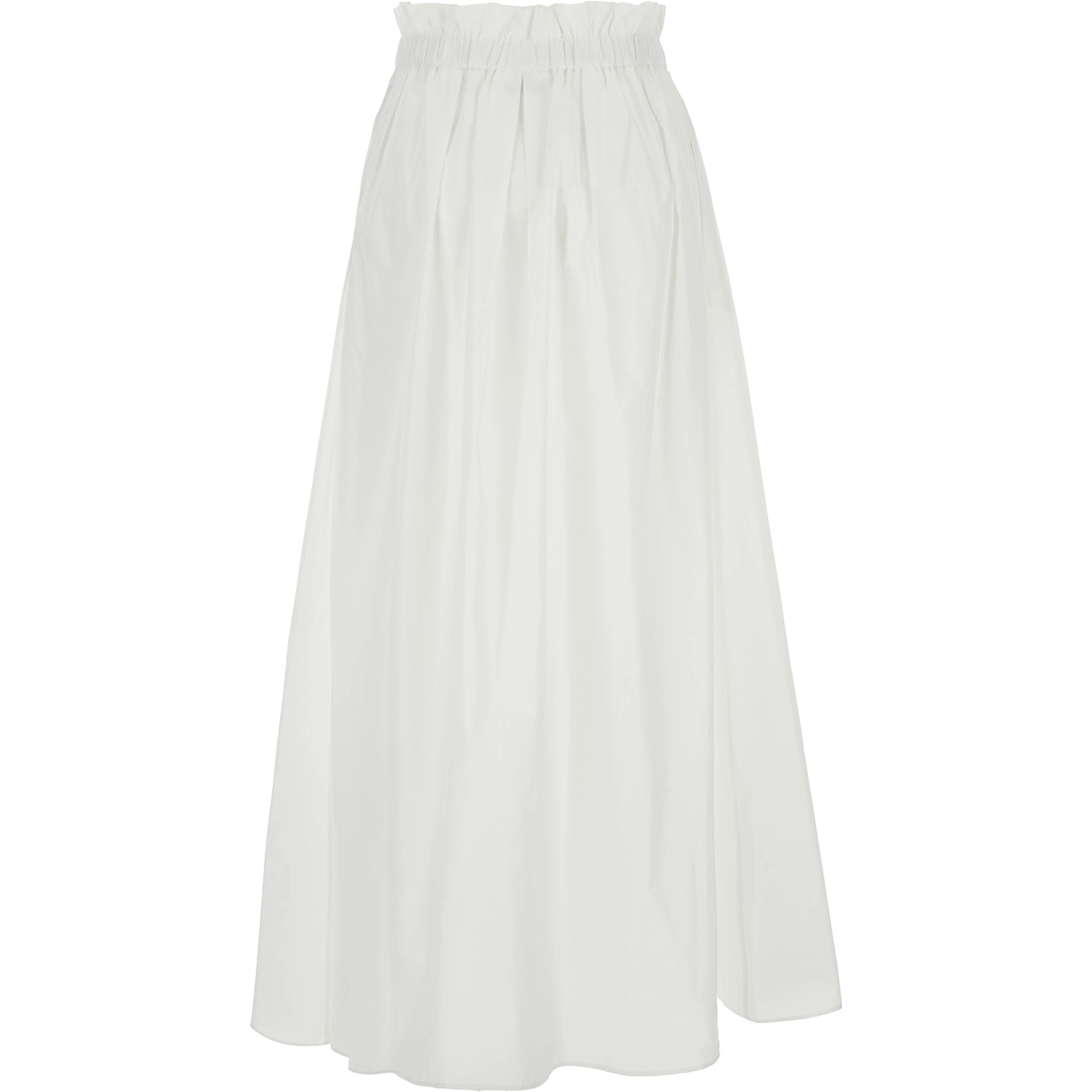 White Tech Fabric Skirt with Elastic Waist and Logo Plate for Women