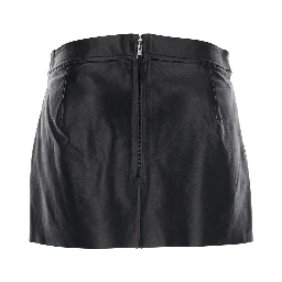 Miniskirt Fog with Cut-Out on the Front and Zip Closure on the Back in Black Leather for Women