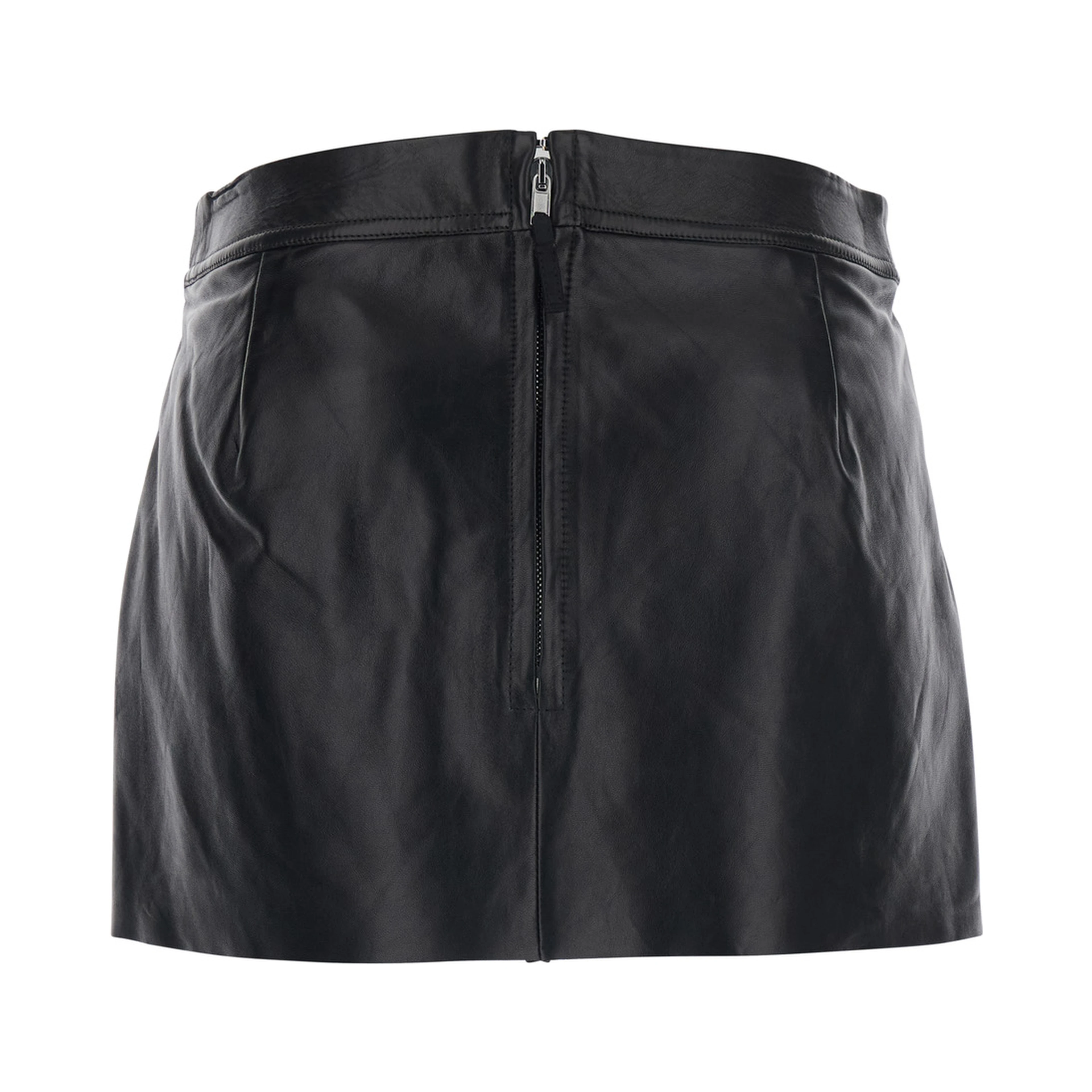 Miniskirt Fog with Cut-Out on the Front and Zip Closure on the Back in Black Leather for Women
