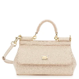 Sicily Pink Handbag with Adjustable and Removable Shoulder Strap and Logo Plate on the Front in Leather for Women