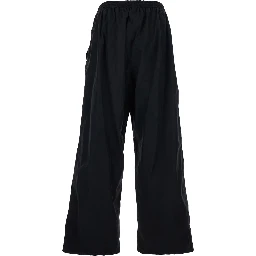 Black Cotton Blend Pants with Elastic Waist and Logo for Men