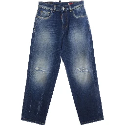 Blue Jeans with ripped details on the front and logo patch on the back in denim Boy