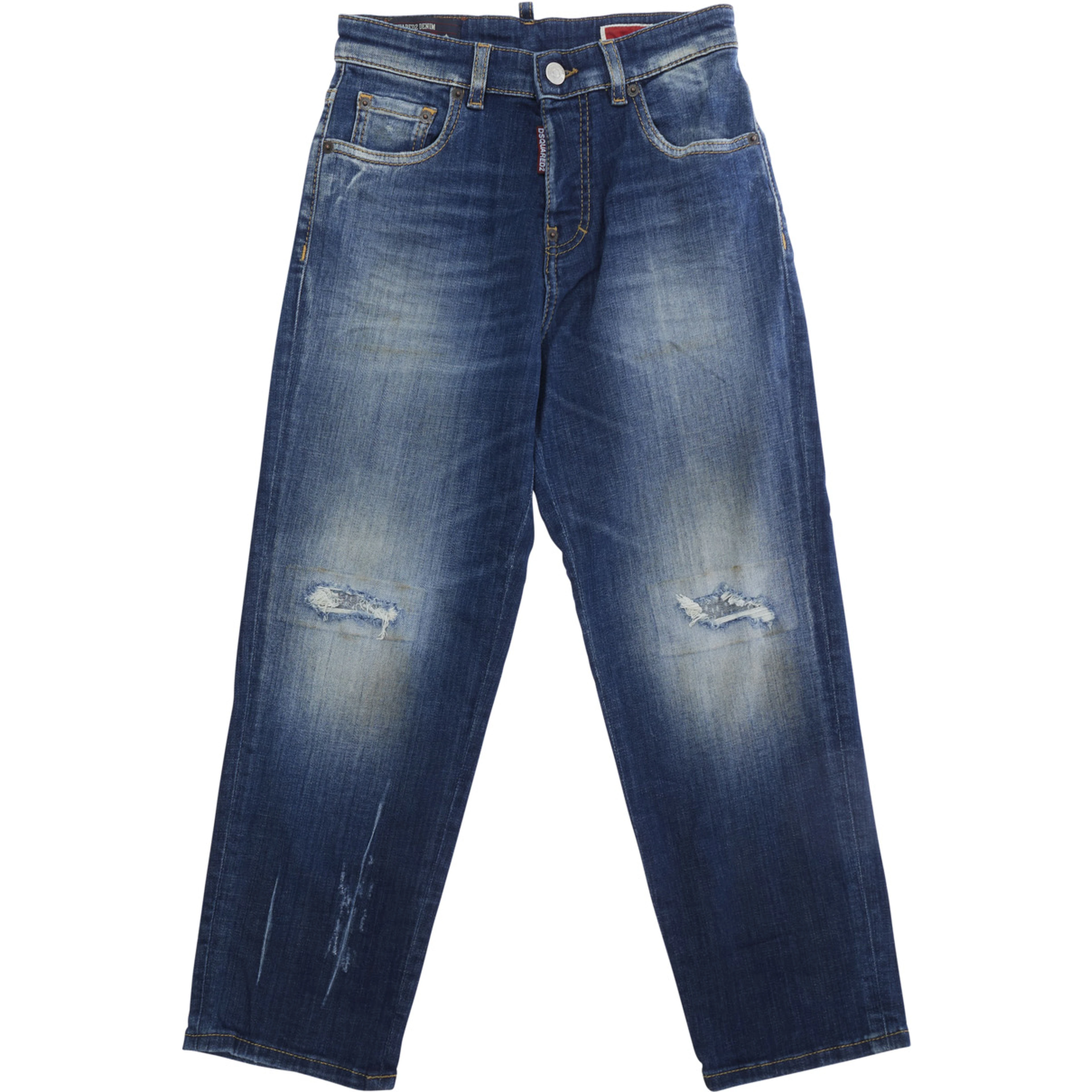 Blue Jeans with ripped details on the front and logo patch on the back in denim Boy