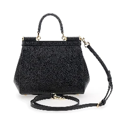 SICILY MEDIUM Black Bag with logo on the front in Leather Women