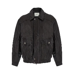 OVERSIZED VINTAGE LEATHER BLOUSON with vintage leather details, brown, man