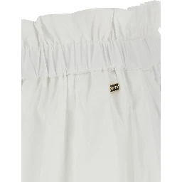 White Tech Fabric Skirt with Elastic Waist and Logo Plate for Women