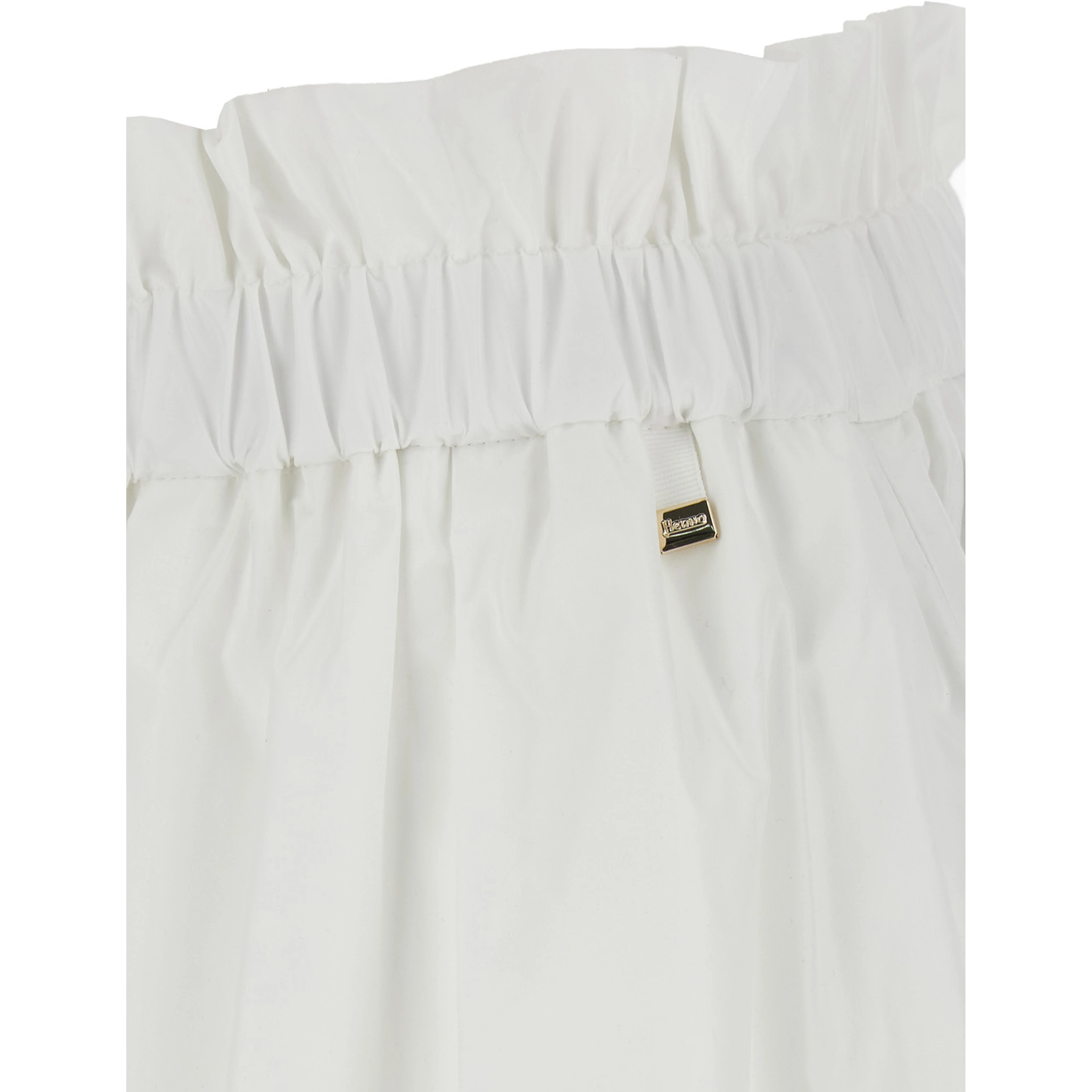 White Tech Fabric Skirt with Elastic Waist and Logo Plate for Women