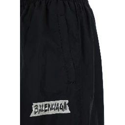Black Cotton Blend Pants with Elastic Waist and Logo for Men