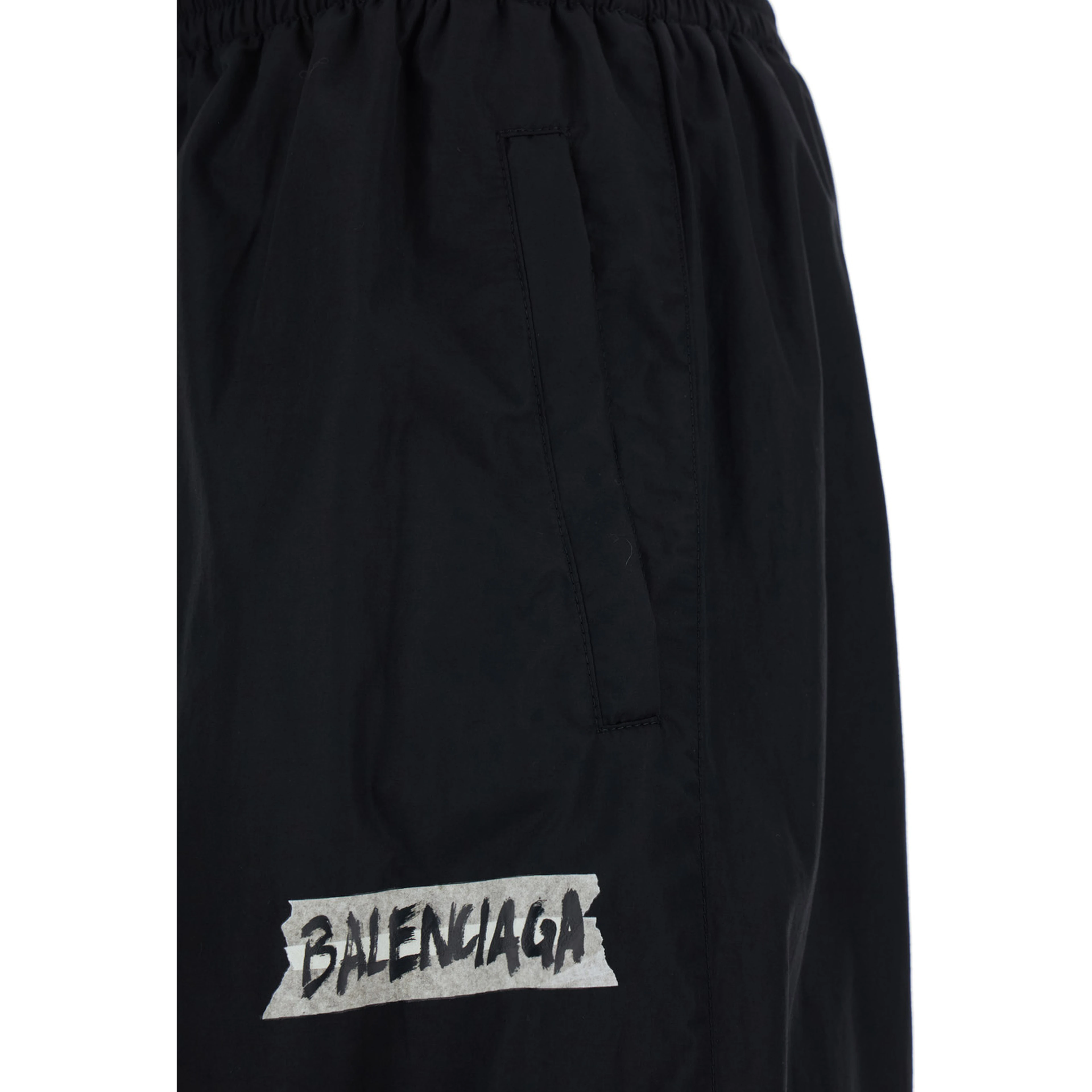 Black Cotton Blend Pants with Elastic Waist and Logo for Men