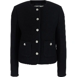 CLASSIC TWEED JACKET with collar, long sleeves and front closure in Black for women