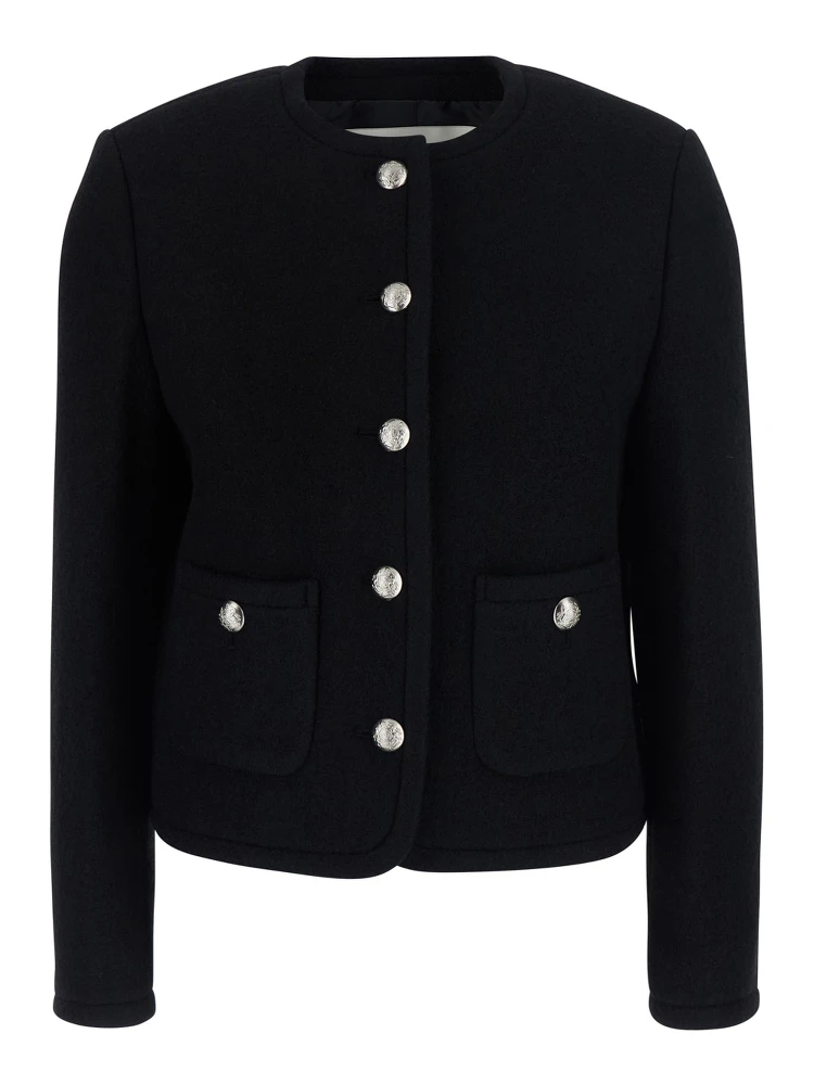 CLASSIC TWEED JACKET with collar, long sleeves and front closure in Black for women