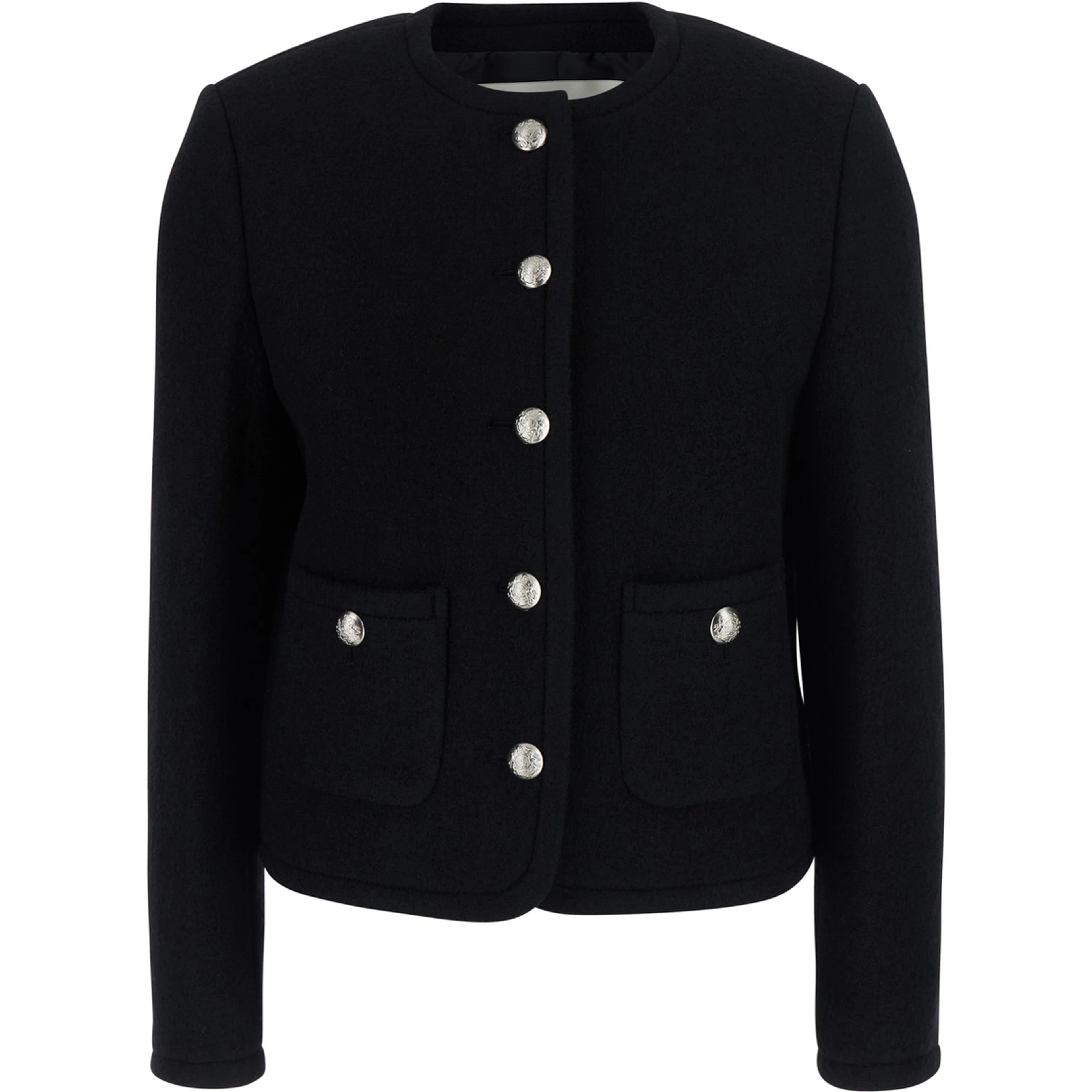 CLASSIC TWEED JACKET with collar, long sleeves and front closure in Black for women