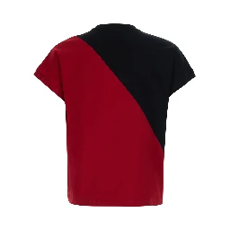 Black and Red Color-block T-shirt with logo lettering on the front in stretch cotton for men