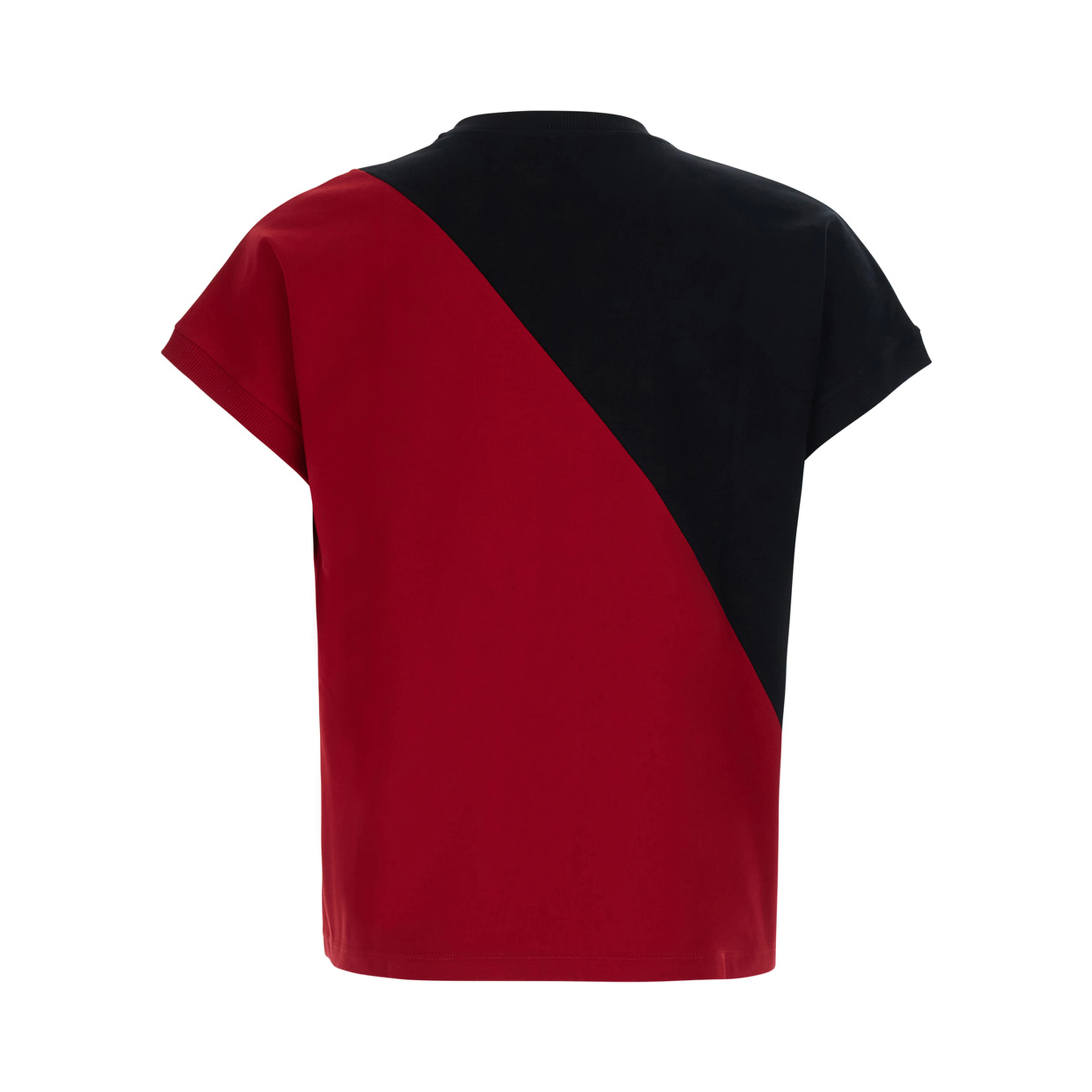 Black and Red Color-block T-shirt with logo lettering on the front in stretch cotton for men