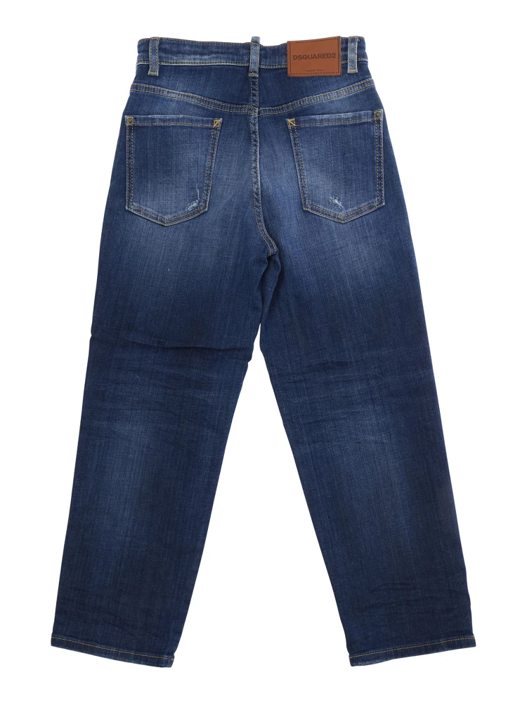 Blue Jeans with ripped details on the front and logo patch on the back in denim Boy alternative