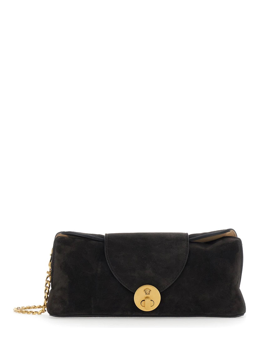 Brown Shoulder bag with Medusa Head on the front in Suede for Women