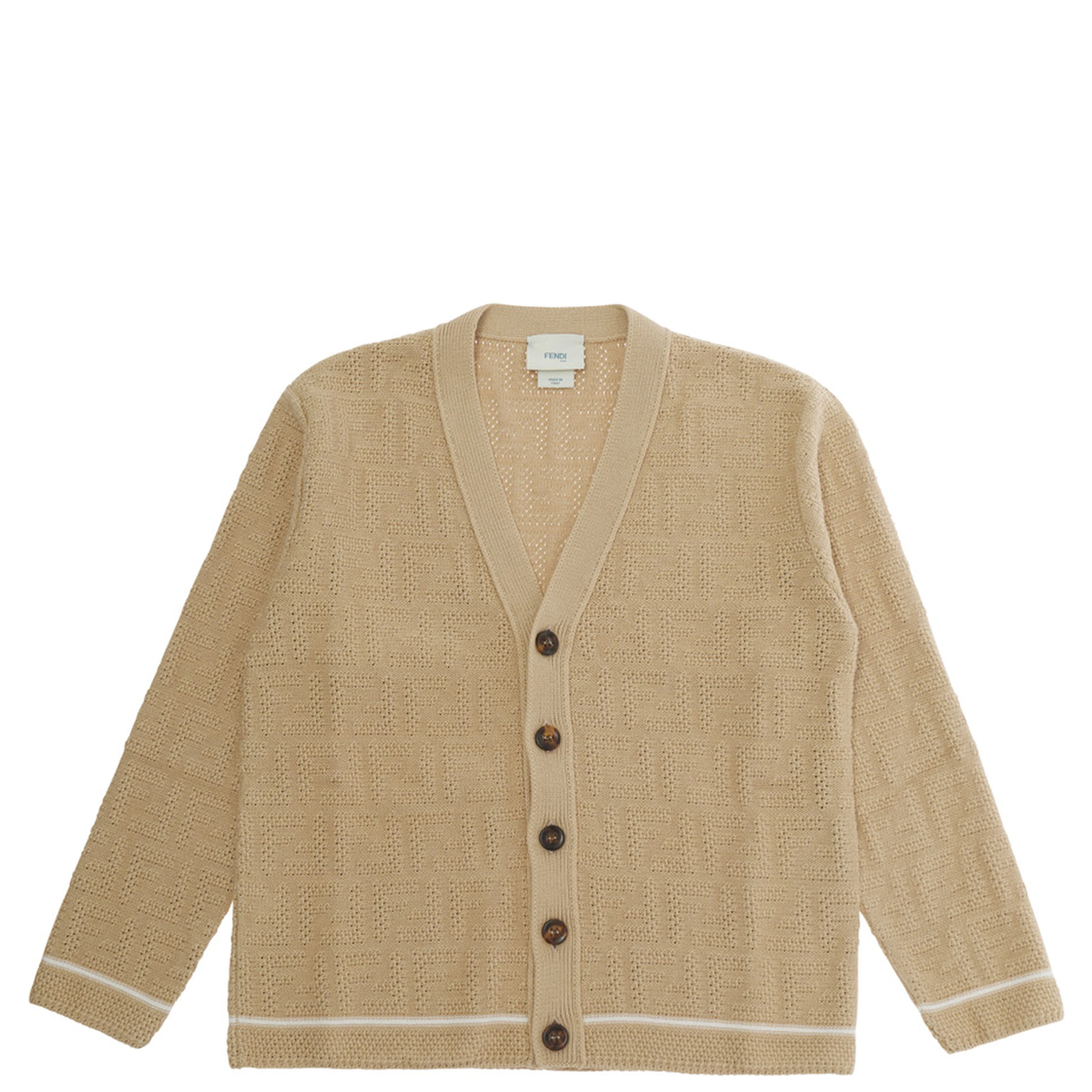 Beige Cardigan with V-neck in FF Cotton Boy