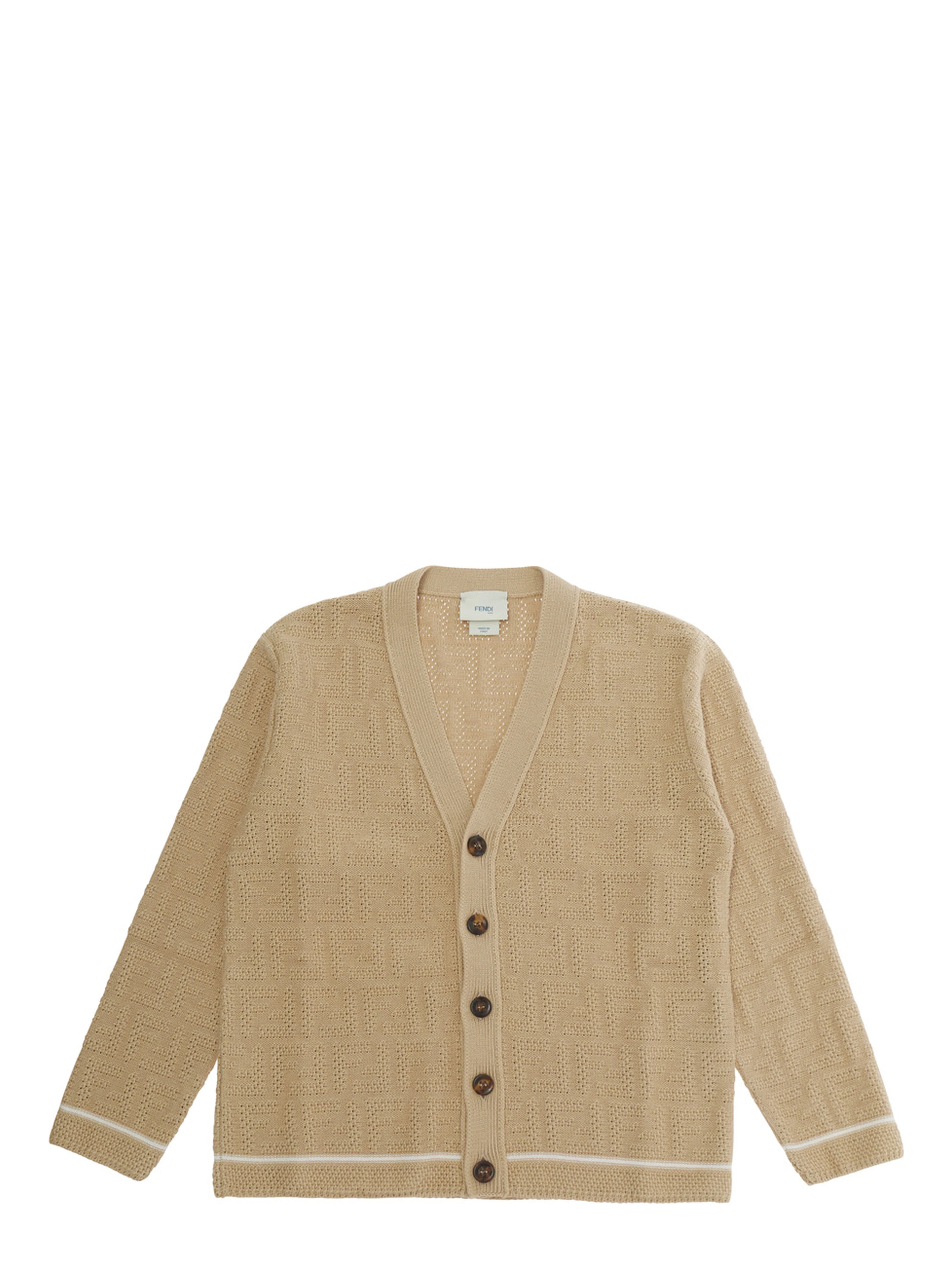 Beige Cardigan with V-neck in FF Cotton Boy