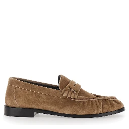 Le Loafer Beige Loafers with Hand-Stitched Moc Toe and Cassandre Plaque in Suede for Women