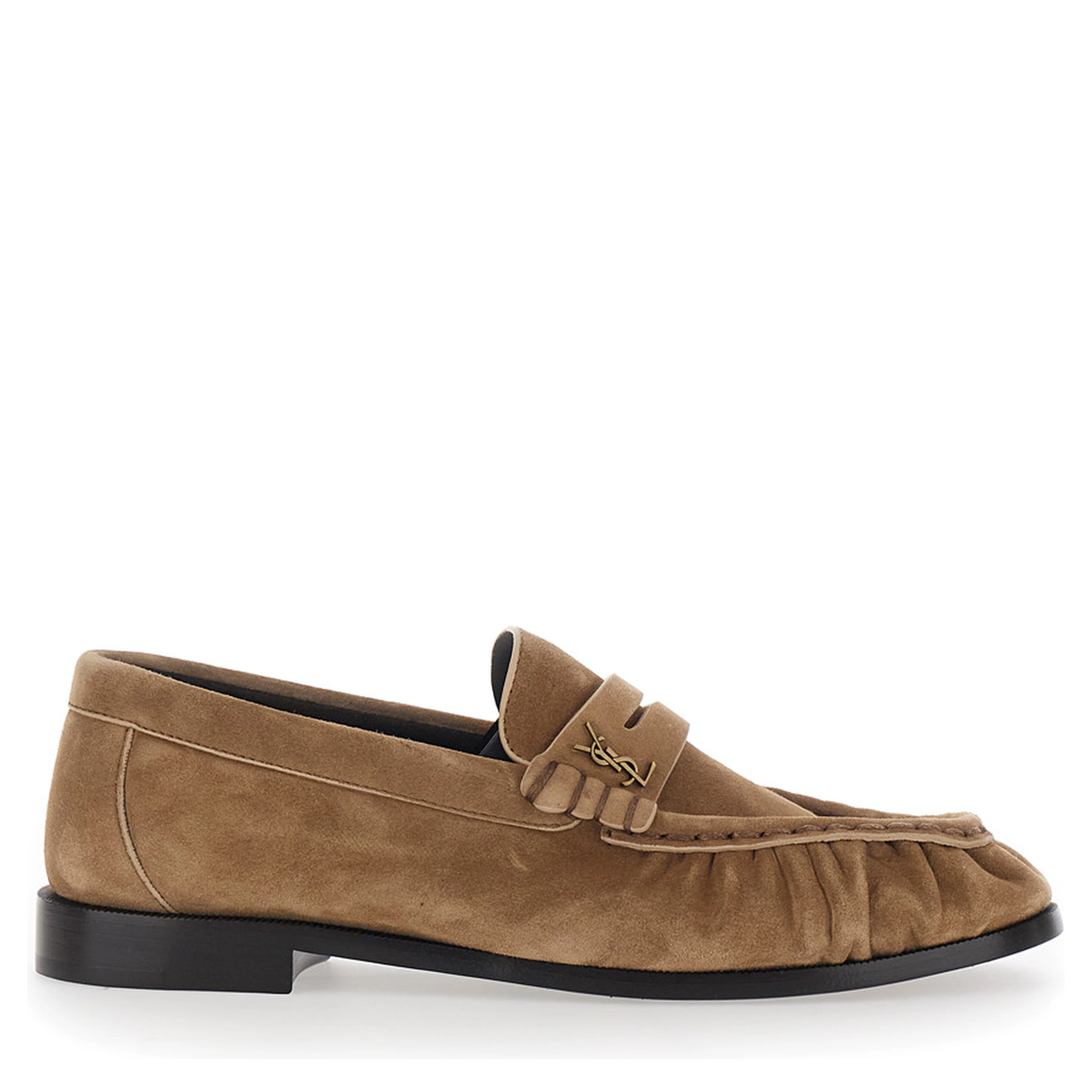 Le Loafer Beige Loafers with Hand-Stitched Moc Toe and Cassandre Plaque in Suede for Women