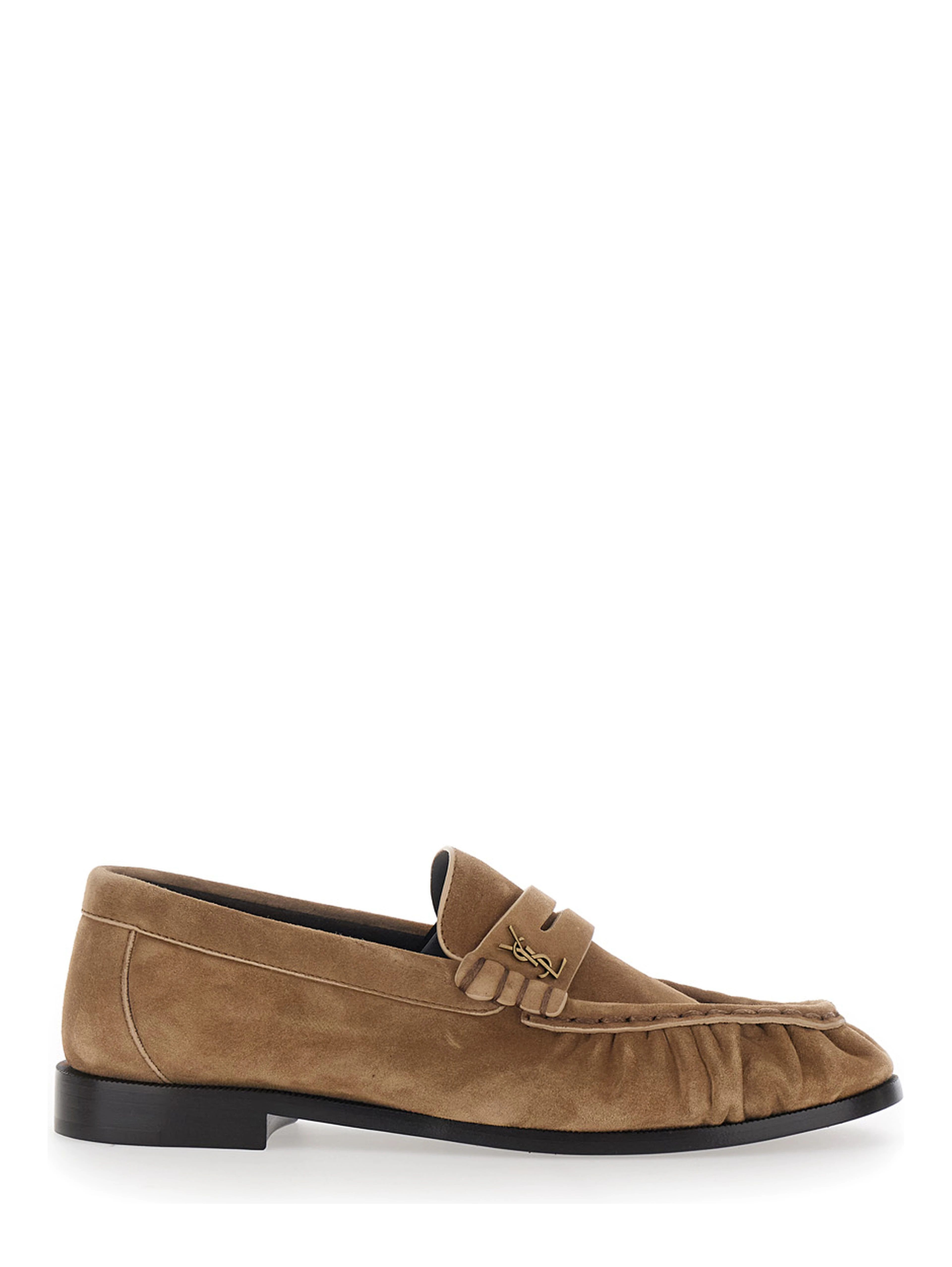 Le Loafer Beige Loafers with Hand-Stitched Moc Toe and Cassandre Plaque in Suede for Women