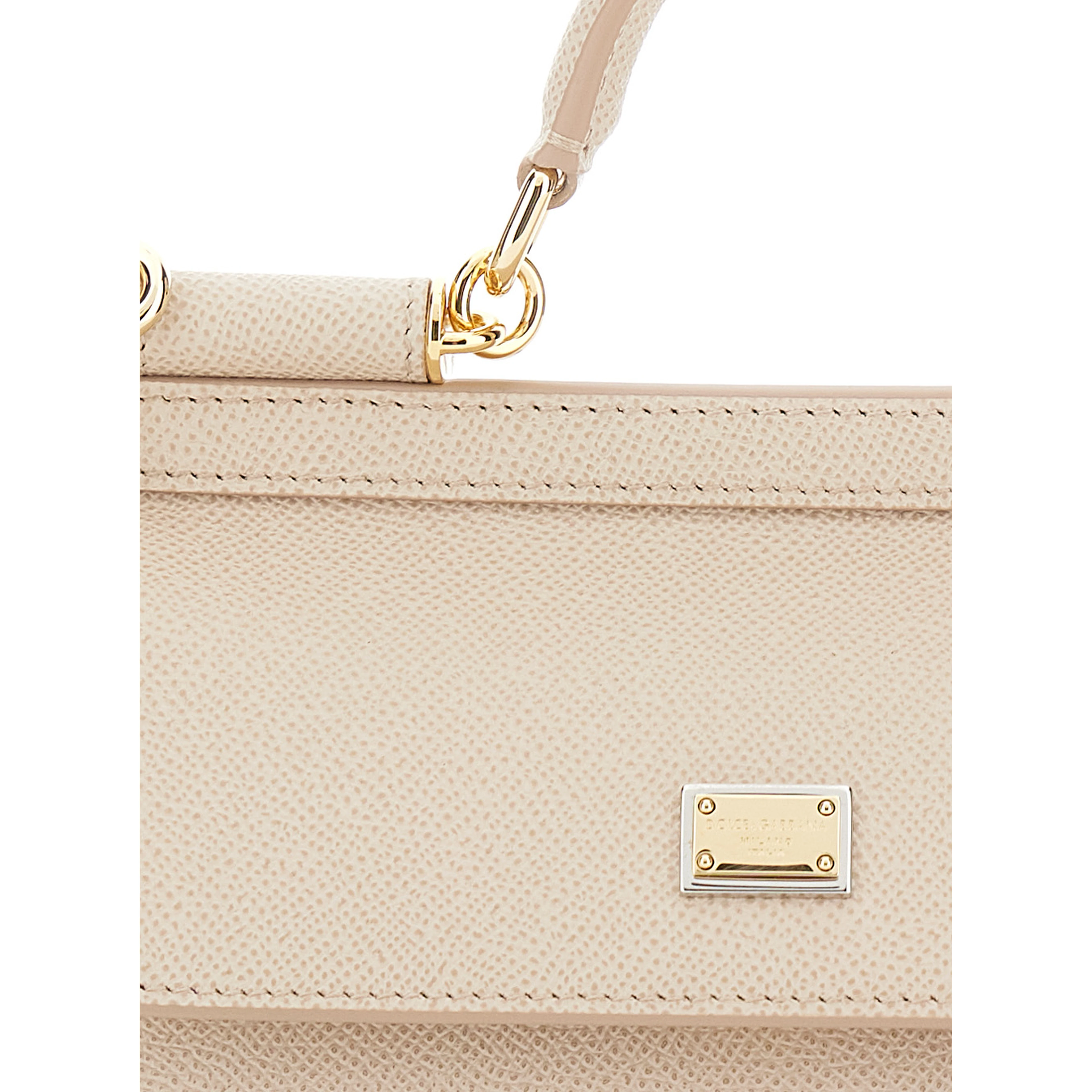 Sicily Pink Handbag with Adjustable and Removable Shoulder Strap and Logo Plate on the Front in Leather for Women