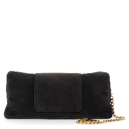 Brown Shoulder bag with Medusa Head on the front in Suede for Women