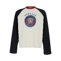 Multicolor Long Sleeve T-shirt with Printed Logo on the Front in Cotton for Men
