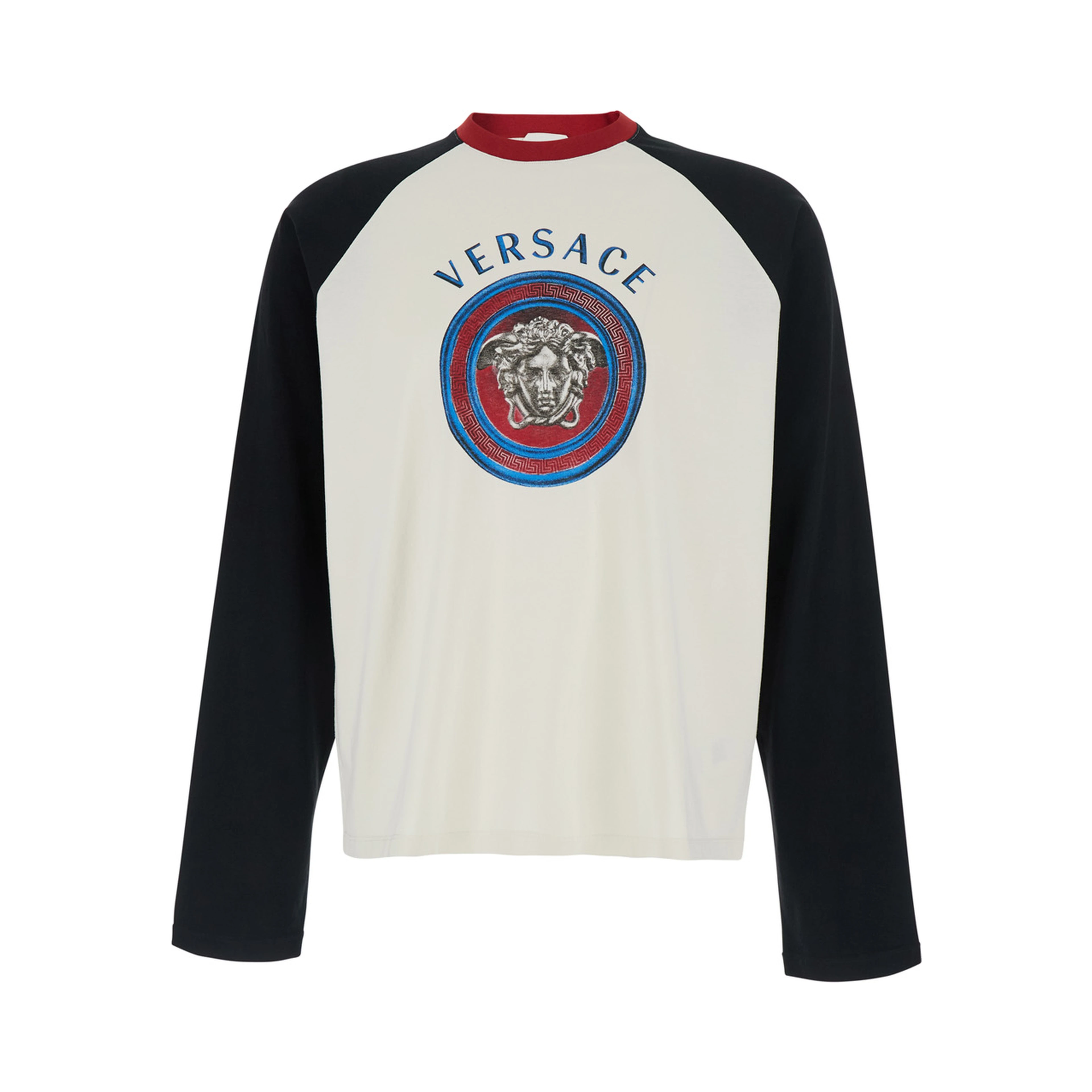 Multicolor Long Sleeve T-shirt with Printed Logo on the Front in Cotton for Men