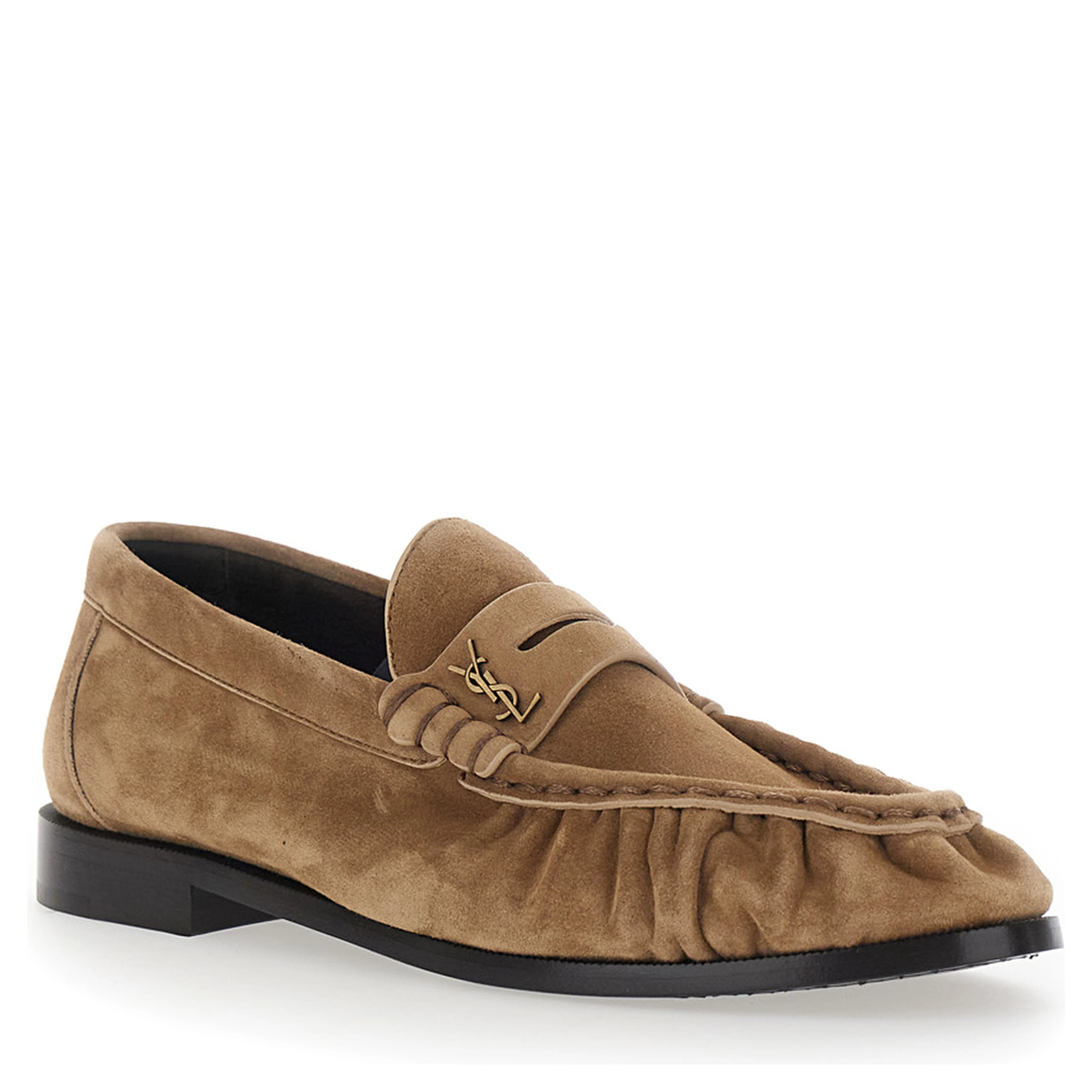 Le Loafer Beige Loafers with Hand-Stitched Moc Toe and Cassandre Plaque in Suede for Women