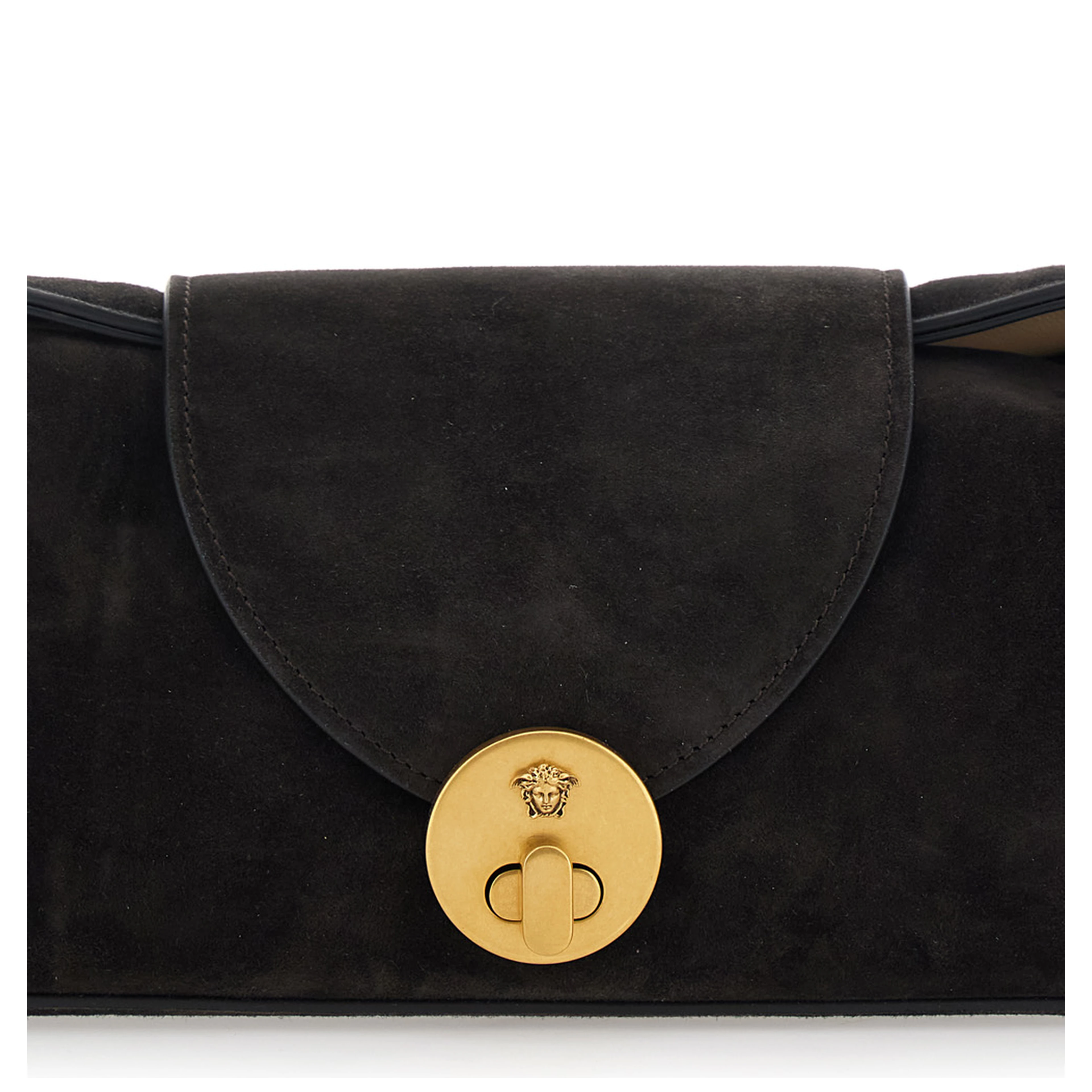 Brown Shoulder bag with Medusa Head on the front in Suede for Women