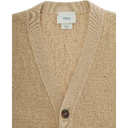 Beige Cardigan with V-neck in FF Cotton Boy