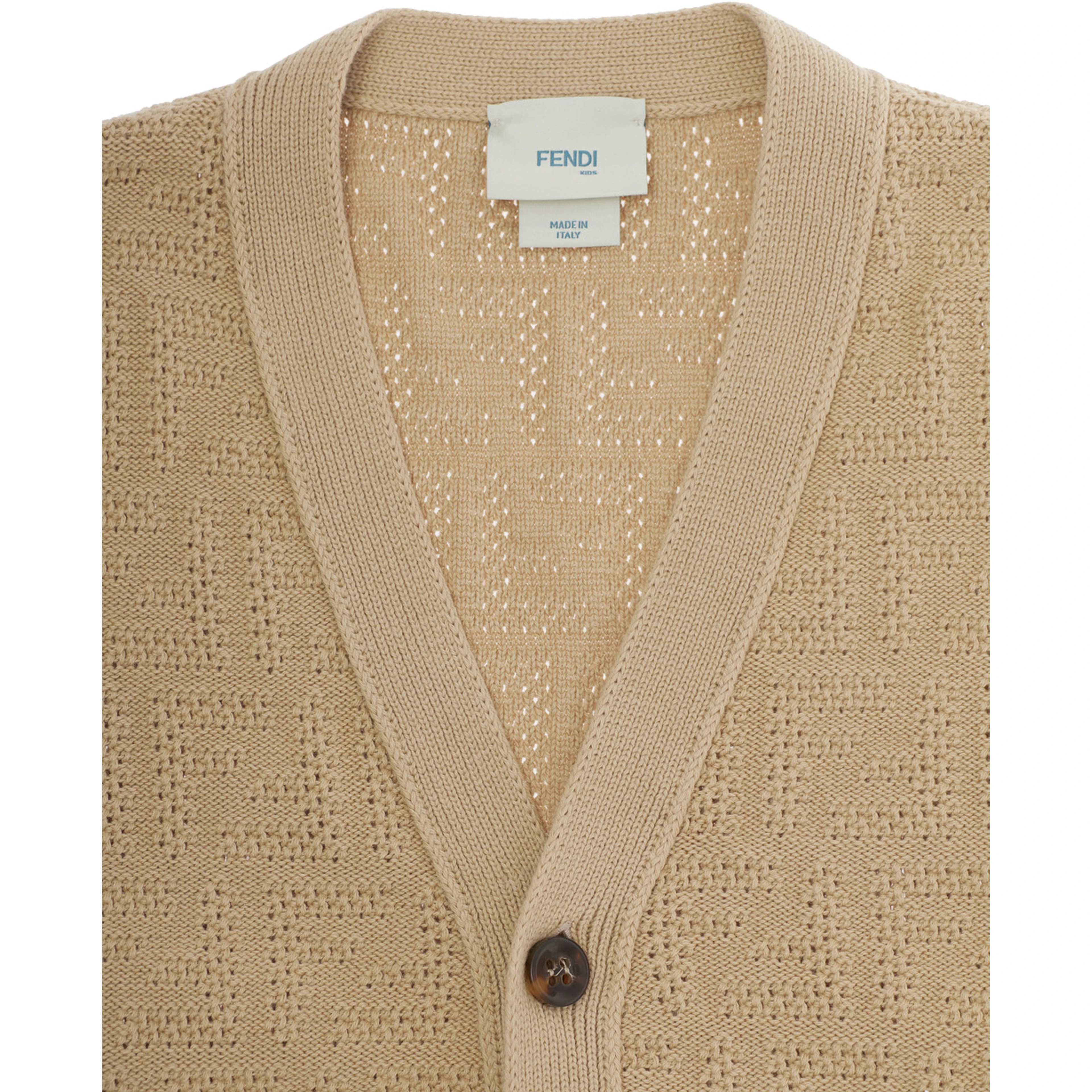 Beige Cardigan with V-neck in FF Cotton Boy