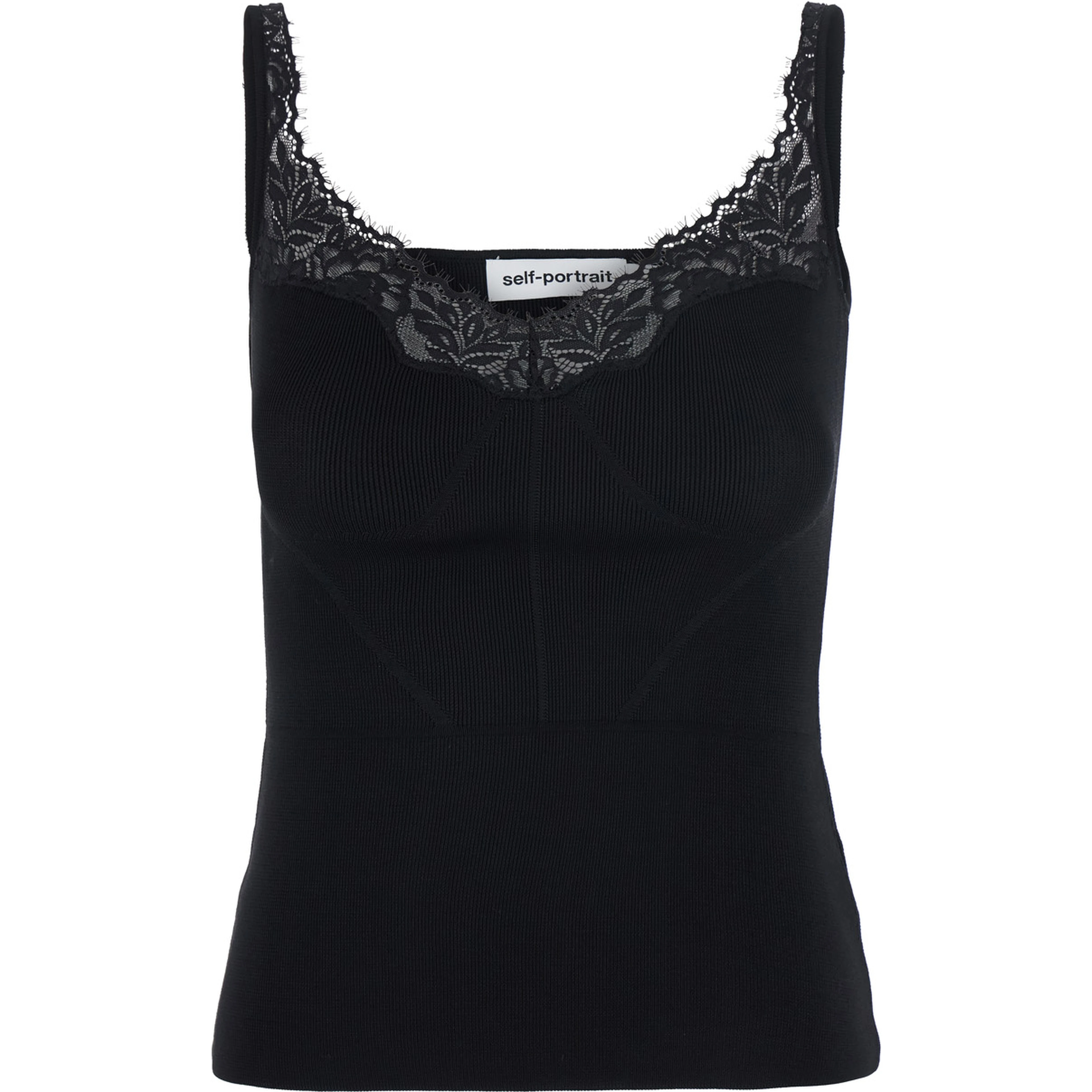 Black Sleeveless Top with Lace Embroidery in Cotton Blend for Women