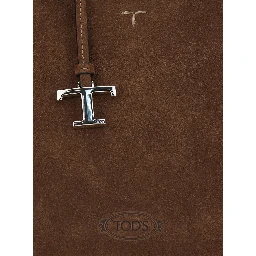Brown Handbag with Adjustable and Removable Shoulder Strap and T Plate on the Front in Suede for Women