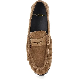 Le Loafer Beige Loafers with Hand-Stitched Moc Toe and Cassandre Plaque in Suede for Women
